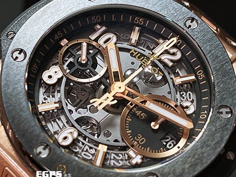 HUBLOT 宇舶 Big Bang Unico 大爆炸 441.OM.1181.RX 飛返 計時碼表&nbsp;King Gold 王金材質 玫瑰金&nbsp;黑陶瓷錶圈 鏤空面盤 2022年電子保單 自動上鏈 42mm