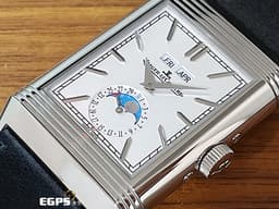 Jaeger Le-Coultre 積家 REVERSO Reverso Tribute Moon Q3918420 不銹鋼材質 GMT <font color="#2894FF">JLC特色獨特雙時區月相翻轉REVERSO工藝</font> <font color="#33CCFF">高水準工藝~藍白雙色面盤~</font>  <font color="#FF0000"> 2024年保單 </font> 手動上鍊 49.4 x 29.9 mm