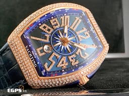 FRANCK MULLER 法蘭穆勒 FM Vanguard Yachting V45 SC 遊艇系列 <font color=#FF0000>  玫瑰金材質 運動款 藍色面盤 精鑲美鑽耀眼奪目，與眾不同絕對是目光的焦點 ！！</font>  自動上鍊 44x54mm