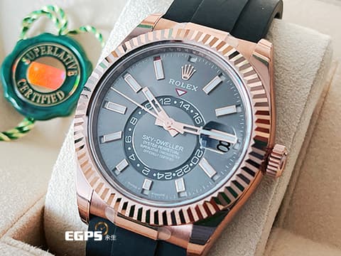 ROLEX 勞力士 Sky-Dweller 336235 蠔式 天行者 沙羅裝置 年曆錶 18K玫瑰金材質 自動上鏈 2023年最新款 Oysterflex橡膠錶帶 2024年新式綠卡  石板灰色錶面     此錶歡迎各路錶友以PP、AP、勞力士 來店交換，本店將以最高價評估～42mm