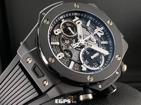 HUBLOT 宇舶 Big Bang Unico 大爆炸 Black Magic 黑色魔力 441.CI.1171.RX 黑陶瓷 鏤空面盤 三日鍊 飛返 計時碼錶 2023年保單 最新電子式保單 自動上鍊 42mm