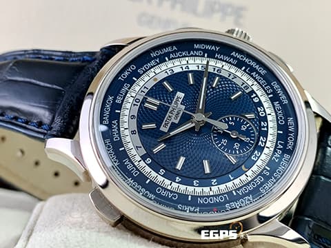 Patek philippe 百達翡麗 PP錶 複雜功能時計系列 5930 G 白K金材質 藍色網狀格紋面盤 5930G-001 世界時區 飛返計時 BEIJING 北京時區面盤 自動上鍊 39.5mm