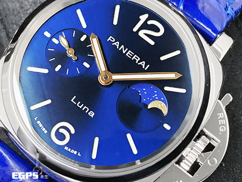 PANERAI 沛納海 Luminor Due Luna PAM1179 藍色太陽紋三明治夜光面盤 三日鍊 月相盈虧 小秒針 PAM01179 不鏽鋼 2025年保單 新式快拆錶帶 自動上鍊 38mm