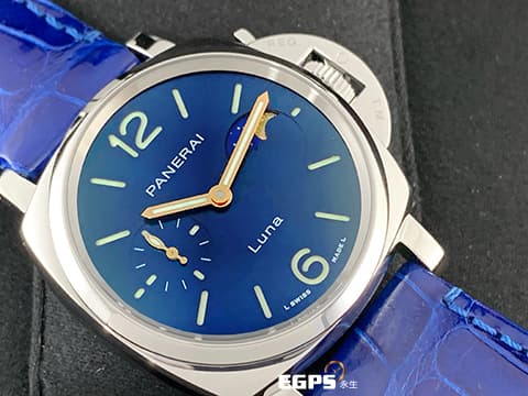 PANERAI 沛納海 Luminor Due Luna PAM1179 藍色太陽紋三明治夜光面盤 三日鍊 月相盈虧 小秒針 PAM01179 不鏽鋼 2025年保單 新式快拆錶帶 自動上鍊 38mm