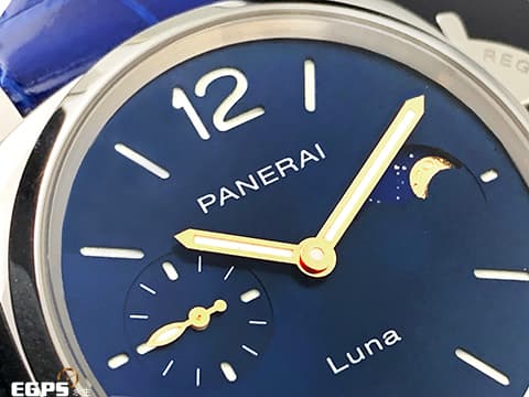 PANERAI 沛納海 Luminor Due Luna PAM1179 藍色太陽紋三明治夜光面盤 三日鍊 月相盈虧 小秒針 PAM01179 不鏽鋼 2025年保單 新式快拆錶帶 自動上鍊 38mm