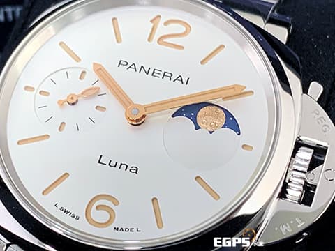 PANERAI 沛納海  LUMINOR DUE PAM01301 不鏽鋼材質 月相顯示 白色太陽放射紋三明治面盤 3日動力儲存 2024年保卡&nbsp;自動上鍊 38mm