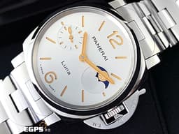 PANERAI 沛納海  LUMINOR DUE PAM01301 不鏽鋼材質 <font color="#05f0f0">月相顯示 白色太陽放射紋三明治面盤</font> 3日動力儲存<font color="#FF0000"> 2024年保卡&nbsp;</font>自動上鍊 38mm