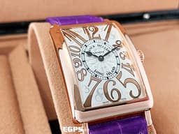 Franck Muller 法蘭穆勒 952QZ REL HO LONG ISLAND 玫瑰金材質 銀白色面盤放射雕紋面盤<font color=#cad6f0></font> <font color=#FF0000>玫瑰金藝術數字時標 原廠紫色鱷魚皮錶帶</font> 石英機芯 26x44mm