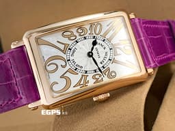 Franck Muller 法蘭穆勒 952QZ REL HO LONG ISLAND 玫瑰金材質 銀白色面盤放射雕紋面盤<font color=#cad6f0></font> <font color=#FF0000>玫瑰金藝術數字時標 原廠紫色鱷魚皮錶帶</font> 石英機芯 26x44mm