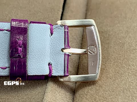 Franck Muller 法蘭穆勒 952QZ REL HO LONG ISLAND 玫瑰金材質 銀白色面盤放射雕紋面盤 玫瑰金藝術數字時標 原廠紫色鱷魚皮錶帶 石英機芯 26x44mm