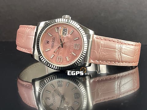 ROLEX 勞力士 DATEJUST 116139 蠔式 18K白金 客製化粉紅色鱷魚皮錶帶 粉紅金色鑽石面 6 9鑽石時標  自動腕錶 36mm