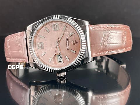 ROLEX 勞力士 DATEJUST 116139 蠔式 18K白金 客製化粉紅色鱷魚皮錶帶 粉紅金色鑽石面 6 9鑽石時標  自動腕錶 36mm