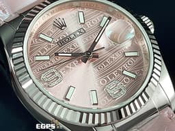 ROLEX 勞力士 DATEJUST 116139 蠔式 18K白金 客製化粉紅色鱷魚皮錶帶 <font color=#FF0000>粉紅金色鑽石面 6 9鑽石時標 </font> 自動腕錶 36mm