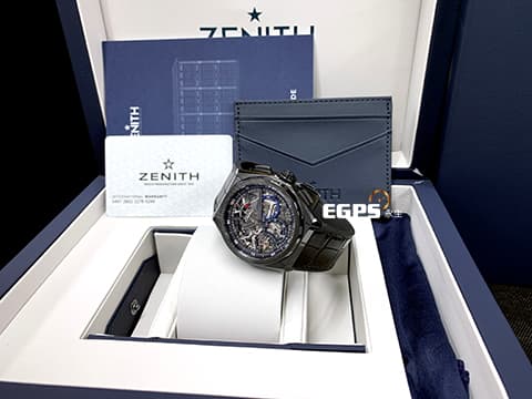 ZENITH 真力時 Defy El Primero 21 計時碼錶 49.9000.9004/78.R582 黑陶瓷材質 鏤空面盤 高振頻 1/100秒  2025年保卡 自動上鍊 44mm