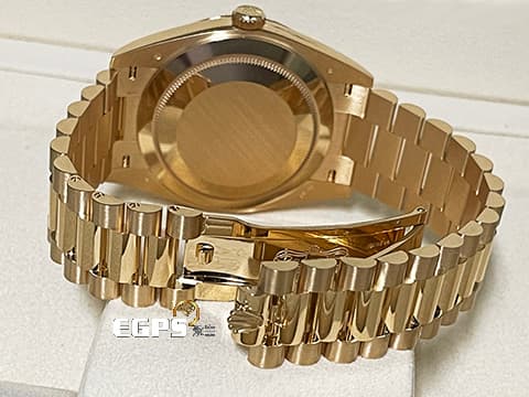 ROLEX 勞力士 Day-Date 228238 黃K金材質 蠔式 DD40 2025年新式保卡 黑冰糖 原鑲梯鑽時標黑色面盤 自動上鍊 40mm