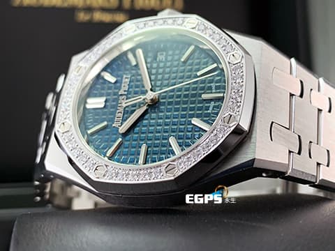 Audemars Piguet 愛彼 AP錶 Royal Oak 皇家橡樹 77451ST.ZZ.1361ST.04 雲夜藍面 深藍色Grande Tapisserie錶盤  2023保單 40顆原廠鑲嵌美鑽錶圈  自動上鍊 34mm