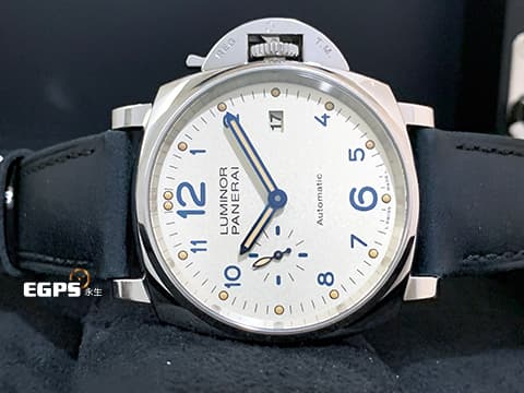 PANERAI 沛納海 Luminor Due PAM906 象牙白色面盤 PAM00906 不鏽鋼材質 藍色指針 2020年保單 自動上鍊 42mm