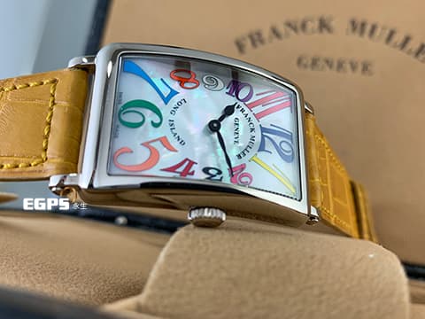 Franck Muller 法蘭穆勒 Color Dreams 952QZ COL 18K白金材質 白色貝母面盤 彩色藝術數字時標 原廠棕色鱷魚皮錶帶 石英機芯 26x44 mm