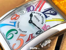 Franck Muller 法蘭穆勒 Color Dreams 952QZ COL <font color=#cad6f0>18K白金材質 白色貝母面盤</font> <font color=#FF0000>彩色藝術數字時標 原廠棕色鱷魚皮錶帶</font> 石英機芯 26x44 mm