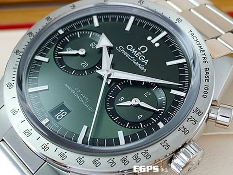 OMEGA 歐米茄 超霸57系列 CO‑AXIAL MASTER CHRONOMETER 33210415110001 綠色面盤 不鏽鋼材質 計時碼錶  2022保單 同軸擒縱 大師天文台計時腕錶 40.5mm