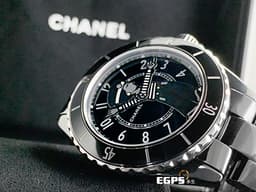 CHANEL 香奈兒 CHANEL Mademoiselle J12 La Pausa H7609 特別款  <font color=#FFff00> 全新香奈兒女士形象圖案 條紋上衣、水手褲裝的衣著</font> <font color=#ff0000>2024年保卡 超限量 超熱門搶手貨</font> 高科技 黑色陶瓷材質 自動上鍊 38mm