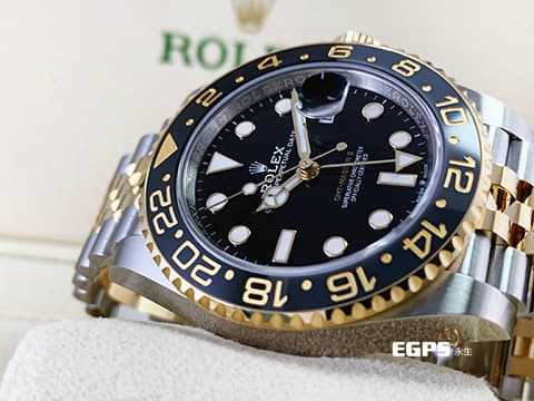 ROLEX 勞力士 GMT-Master II 格林威治型 126713GRNR 灰黑雙色陶瓷錶圈 皮蛋 126713 GRNR 18K黃金 半金款 兩地時間 陶瓷框 2024年保卡 紀念型（Jubilee）五銖錶帶 自動上鍊 40mm