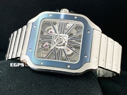 Cartier 卡地亞 Santos de Cartier Large Skeleton 山度士 大型款 WHSA0026 <font color=#4169e1>全鏤空面盤 藍色PVD外框</font> 不鏽鋼 <font color=#FF0000>2023年保單 最新QuickSwitch錶帶更換系統 另附原廠橡膠錶帶組</font> 手上鍊 39.8mm