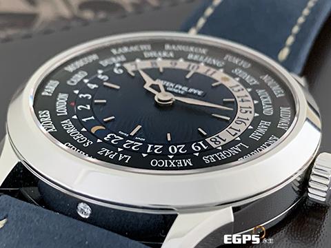 Patek Philippe PP 百達翡麗 5230P-001 PT950鉑金材質 5230 P 世界時間 日夜顯示 藍色編織波紋圖案面盤 Calatrava Cross折疊帶扣 PP世界時區 停產款 2022年保單  PP印記  此錶歡迎各路錶友以PP、AP、勞力士 來店交換，本店將以最高價評估～ 自動上鍊 38.5mm