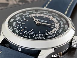 Patek Philippe PP 百達翡麗 5230P-001 PT950鉑金材質 5230 P 世界時間 日夜顯示 <font color=#FFFFFF>藍色編織波紋圖案面盤</font> Calatrava Cross折疊帶扣 <font color=#ff00ff>PP世界時區 停產款 2022年保單 </font> PP印記 <font color=#FFFF33> 此錶歡迎各路錶友以PP、AP、勞力士 來店交換，本店將以最高價評估～</font> 自動上鍊 38.5mm