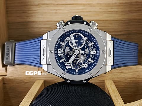 Hublot 宇舶 Big Bang 大爆炸 Unico 鈦金屬 421.NX.5170.RX 飛返計時碼錶 扎扎實實的細節與質感！品味人士的霸氣首選！消光藍色鏤空面盤！2024年最新電子保單 三日鍊 飛返計時碼錶  自動上鍊 44mm