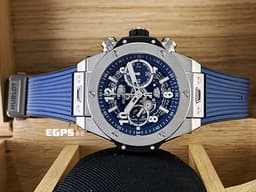 Hublot 宇舶 Big Bang 大爆炸 Unico 鈦金屬 421.NX.5170.RX 飛返計時碼錶 <font color=#70cce1>扎扎實實的細節與質感！品味人士的霸氣首選！消光藍色鏤空面盤！<font color=#FF0000>2024年最新電子保單 三日鍊 飛返計時碼錶 </font> </font>自動上鍊 44mm