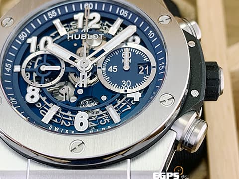 Hublot 宇舶 Big Bang 大爆炸 Unico 鈦金屬 421.NX.5170.RX 飛返計時碼錶 扎扎實實的細節與質感！品味人士的霸氣首選！消光藍色鏤空面盤！2024年最新電子保單 三日鍊 飛返計時碼錶  自動上鍊 44mm