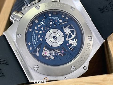 Hublot 宇舶 Big Bang 大爆炸 Unico 鈦金屬 421.NX.5170.RX 飛返計時碼錶 扎扎實實的細節與質感！品味人士的霸氣首選！消光藍色鏤空面盤！2024年最新電子保單 三日鍊 飛返計時碼錶  自動上鍊 44mm