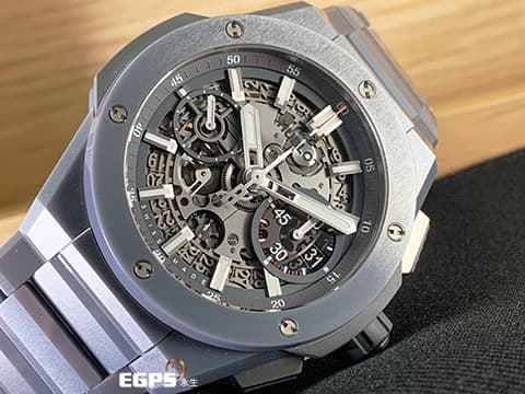 Hublot 宇舶 BIG BANG Unico 大爆炸 三日鍊 飛返計時碼錶 451.FX.6923.FX  特殊亮麗獨特灰色質感陶瓷 一體式全陶瓷腕錶 鏤空面盤 灰色陶瓷 鍊帶款 2023年電子保單 自動上鍊 42mm