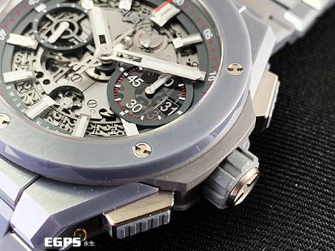 Hublot 宇舶 BIG BANG Unico 大爆炸 三日鍊 飛返計時碼錶 451.FX.6923.FX  特殊亮麗獨特灰色質感陶瓷 一體式全陶瓷腕錶 鏤空面盤 灰色陶瓷 鍊帶款 2023年電子保單 自動上鍊 42mm