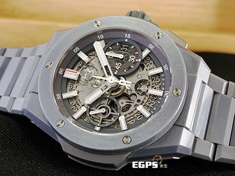 Hublot 宇舶 BIG BANG Unico 大爆炸 三日鍊 飛返計時碼錶 451.FX.6923.FX  特殊亮麗獨特灰色質感陶瓷 一體式全陶瓷腕錶 鏤空面盤 灰色陶瓷 鍊帶款 2023年電子保單 自動上鍊 42mm