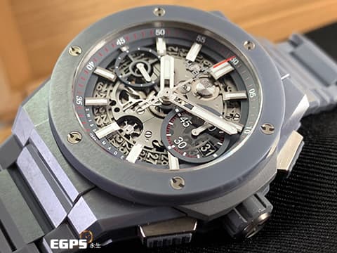 Hublot 宇舶 BIG BANG Unico 大爆炸 三日鍊 飛返計時碼錶 451.FX.6923.FX  特殊亮麗獨特灰色質感陶瓷 一體式全陶瓷腕錶 鏤空面盤 灰色陶瓷 鍊帶款 2023年電子保單 自動上鍊 42mm