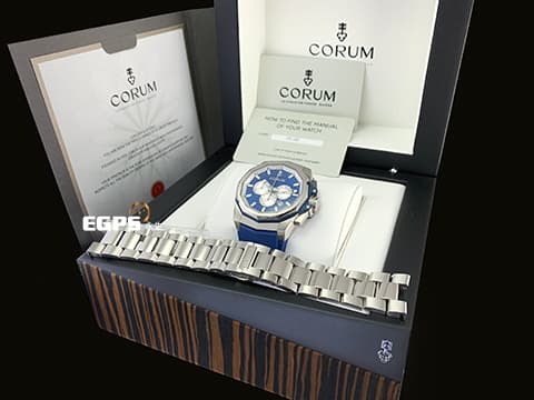 CORUM 崑崙 Admiral's Cup 海軍上將 132.211.04/F373 AB51 海洋藍色格紋面盤&nbsp;Admiral AC-ONE 45 海軍上將  鈦金屬計時款腕錶 2022年保單 獨特全球限量100只&nbsp;自動上鍊 45mm