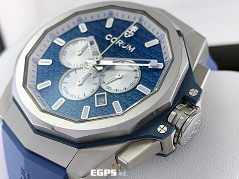 CORUM 崑崙 Admiral's Cup 海軍上將 132.211.04/F373 AB51 海洋藍色格紋面盤&nbsp;Admiral AC-ONE 45 海軍上將  鈦金屬計時款腕錶 2022年保單 獨特全球限量100只&nbsp;自動上鍊 45mm