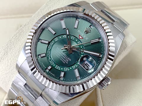 ROLEX 勞力士 Sky-Dweller 336934 天行者 白K金材質外圈 年曆錶 最新款 橄欖綠色面天行者336934 Cal.9002機芯 蠔式（Oyster）錶帶 2024年單 336934新式保卡  自動上鍊  42mm