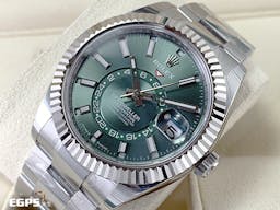 ROLEX 勞力士 Sky-Dweller 蠔式 天行者 336934 <font color="#00fa9a">最新9002機芯 薄荷綠色面盤</font> 沙羅系統 年曆錶 兩地時區 不鏽鋼 經典三角坑紋錶圈 <font color="#FF0000">2025年保單 蠔式（Oyster）三節錶帶</font> 自動上鍊 42mm