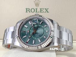 ROLEX 勞力士 Sky-Dweller 蠔式 天行者 336934 <font color="#00fa9a">最新9002機芯 薄荷綠色面盤</font> 沙羅系統 年曆錶 兩地時區 不鏽鋼 經典三角坑紋錶圈 <font color="#FF0000">2025年保單 蠔式（Oyster）三節錶帶</font> 自動上鍊 42mm
