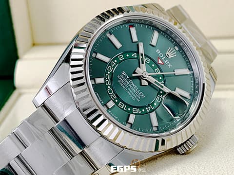 ROLEX 勞力士 Sky-Dweller 336934 天行者 白K金材質外圈 年曆錶 最新款 橄欖綠色面天行者336934 Cal.9002機芯 蠔式（Oyster）錶帶 2024年單 336934新式保卡  自動上鍊  42mm