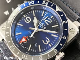 Bell &amp; Ross 柏萊士 Instruments 系列 BR03-93 GMT BLUE 鈦金屬 <font color="#0582f5">太陽紋藍面 藍灰圈 雙向旋轉陽極氧化鋁錶圈</font><font color="#FF0000">&nbsp;2026年保卡 </font>自動上鏈<font color="#FF0000">&nbsp;</font>42mm