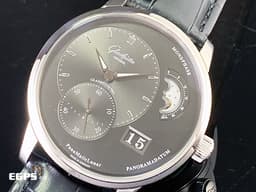 Glashutte Original 格拉蘇蒂 Pano Matic Lunar 偏心系列 1-90-02-43-32-62 <font color=#ADADAD>灰色面盤</font> 月相盈虧 大日期窗 小秒針 不鏽鋼 <font color=#ff0000>德國腕錶工藝 招牌雙鵝頸、3/4夾板、偏心面盤 2023年保單</font> 自動上鍊 40mm