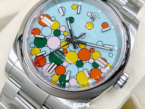 ROLEX 勞力士 Oyster OP36 蠔式恆動 126000「Celebration」由綠、黃、珊瑚紅、糖果粉、綠松石藍色組成「慶典」面盤 不鏽鋼 2024年保單 自動上鍊 36mm