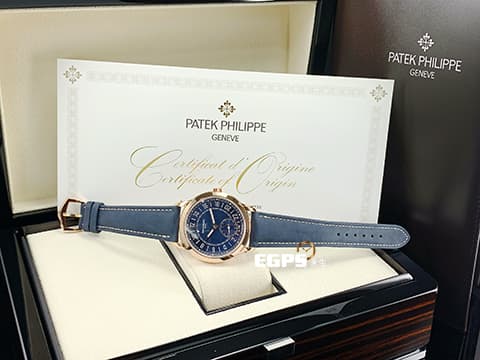 Patek Philippe 百達翡麗 PP錶 Complications 複雜功能時計 Calatrava Travel Time 旅行家 5224R-001 藍色面盤 兩地時間 玫瑰金 2024年保單 5224 R 歡迎錶友以 PP、AP、勞力士 來店交換，本店將以最高價評估～ 自動上鍊 40mm