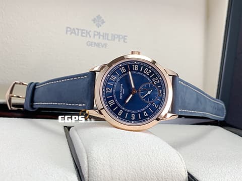 Patek Philippe 百達翡麗 PP錶 Complications 複雜功能時計 Calatrava Travel Time 旅行家 5224R-001 藍色面盤 兩地時間 玫瑰金 2024年保單 5224 R 歡迎錶友以 PP、AP、勞力士 來店交換，本店將以最高價評估～ 自動上鍊 40mm