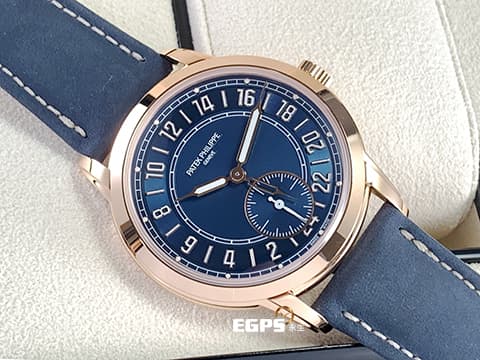 Patek Philippe 百達翡麗 PP錶 Complications 複雜功能時計 Calatrava Travel Time 旅行家 5224R-001 藍色面盤 兩地時間 玫瑰金 2024年保單 5224 R 歡迎錶友以 PP、AP、勞力士 來店交換，本店將以最高價評估～ 自動上鍊 40mm