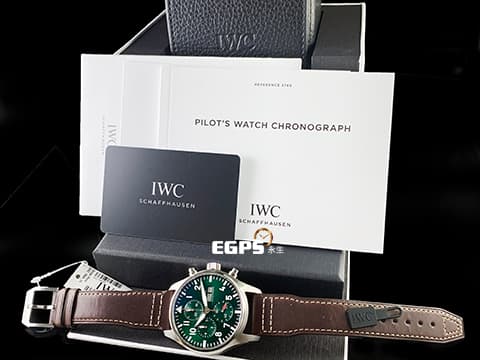 IWC 萬國 Pilot`s IW378005 飛行員 計時碼錶  綠色面盤  2024年保單 全新飛行員計時腕錶，新式錶帶簡易替換系統  飛行錶 自動上鏈 43mm